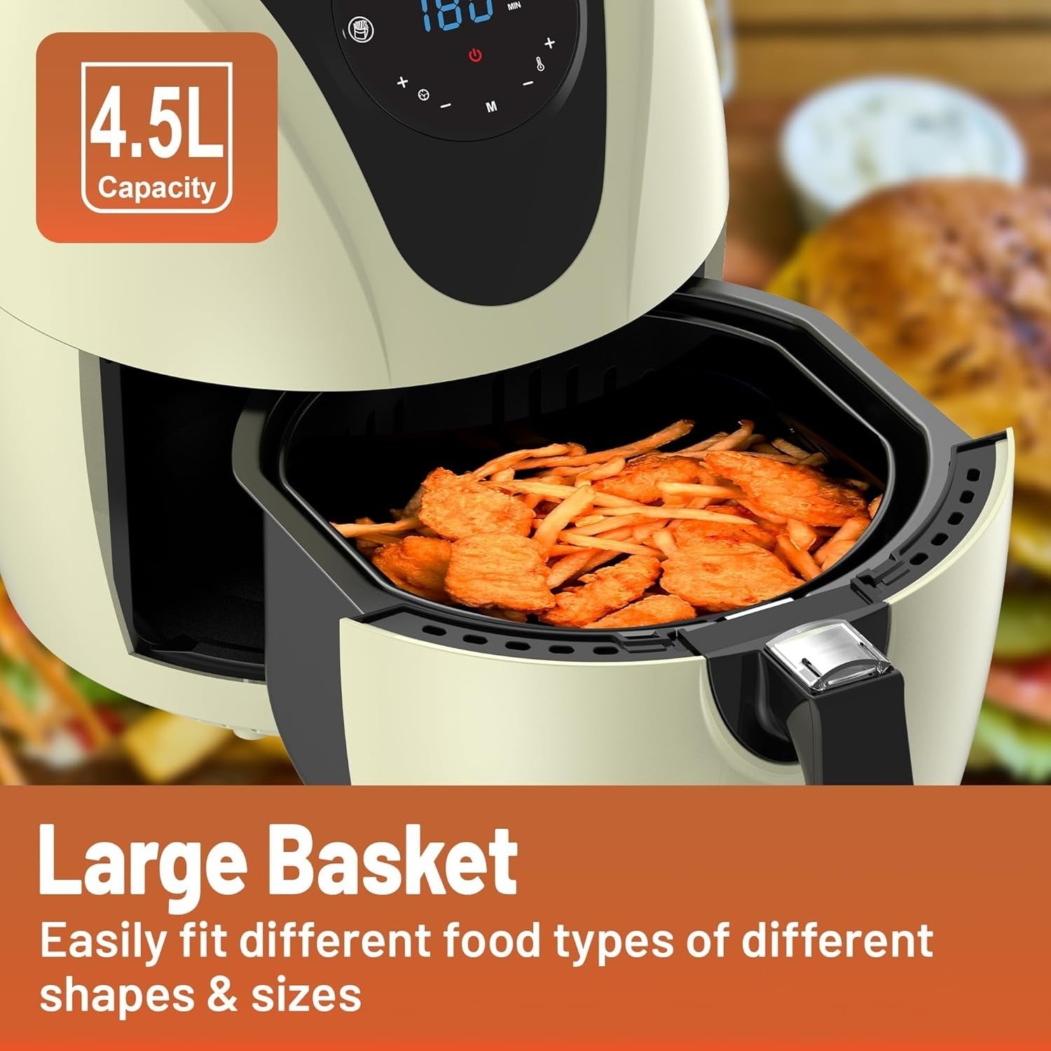 4.5L Digital Air Fryer | 1400W Oil-Free Cooking | 7 Presets |  Cream Finish
