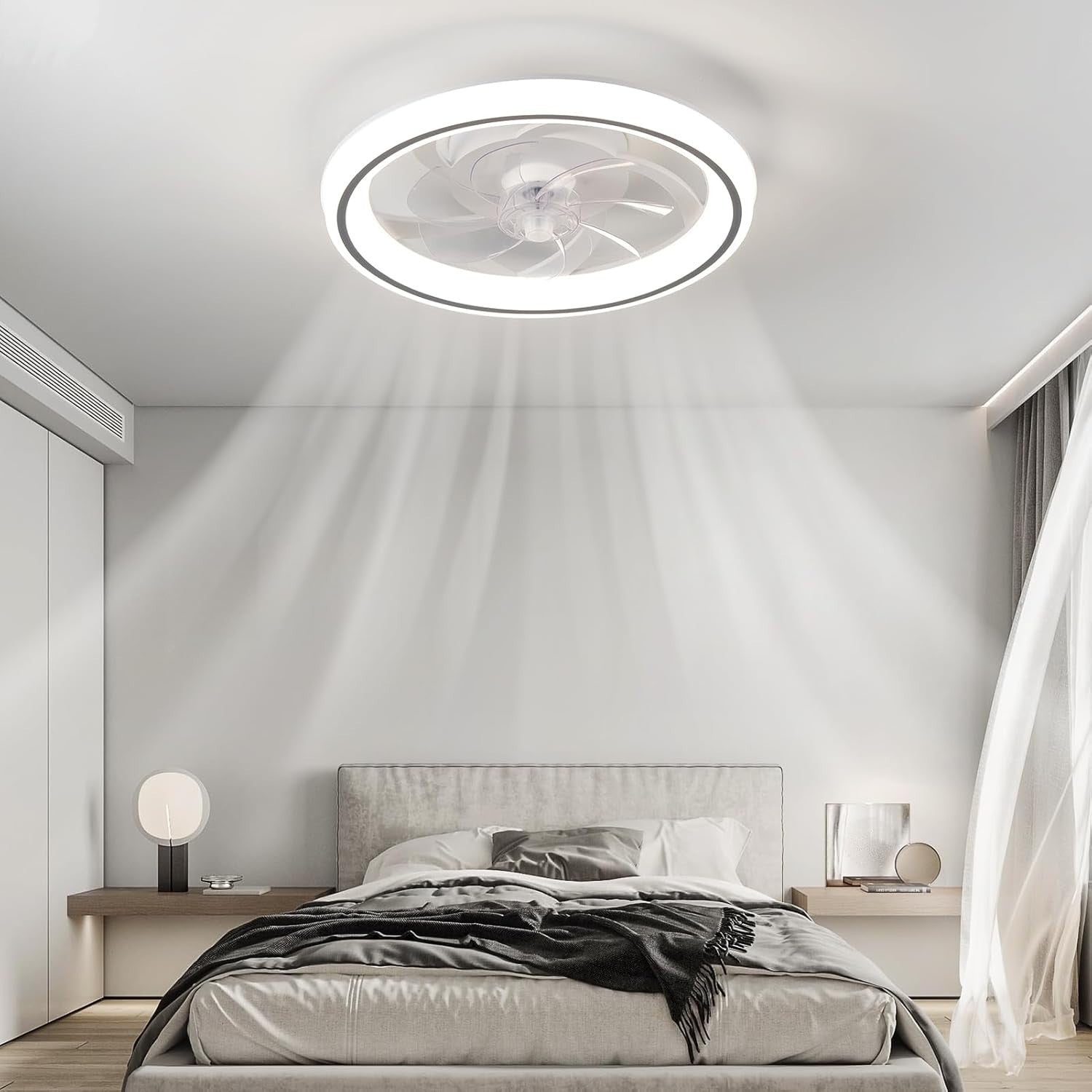 48cm Modern Ceiling Fan Light with Remote, 6 Speeds, Dimmable LED 3-Color