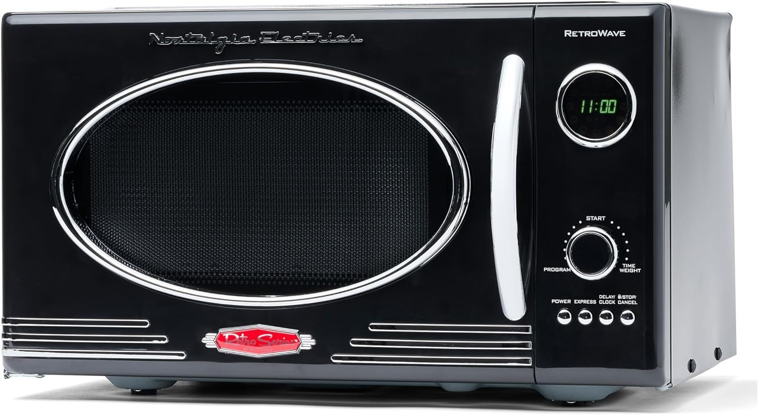 25L Retro Microwave 800W 12 Presets Digital Clock Black
