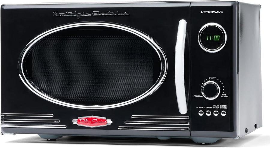 25L Retro Microwave 800W 12 Presets Digital Clock Black