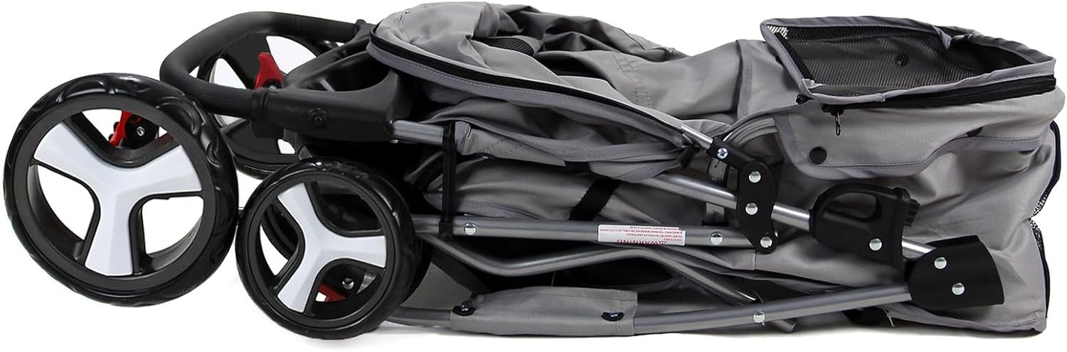 Pet Travel Stroller Dog Cat Pushchair Foldable Swivel Wheels 15kg Grey