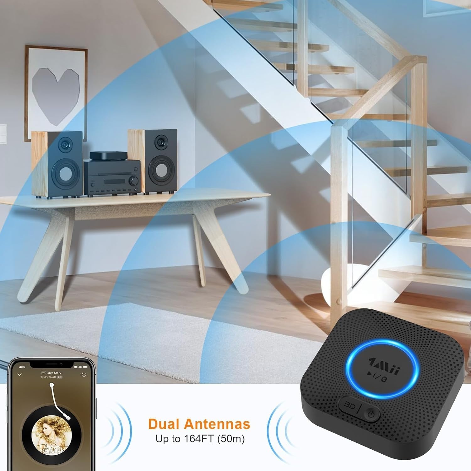 1Mii B06 Bluetooth 5.3 Receiver aptX HD Long Range Audio Adapter RCA AUX