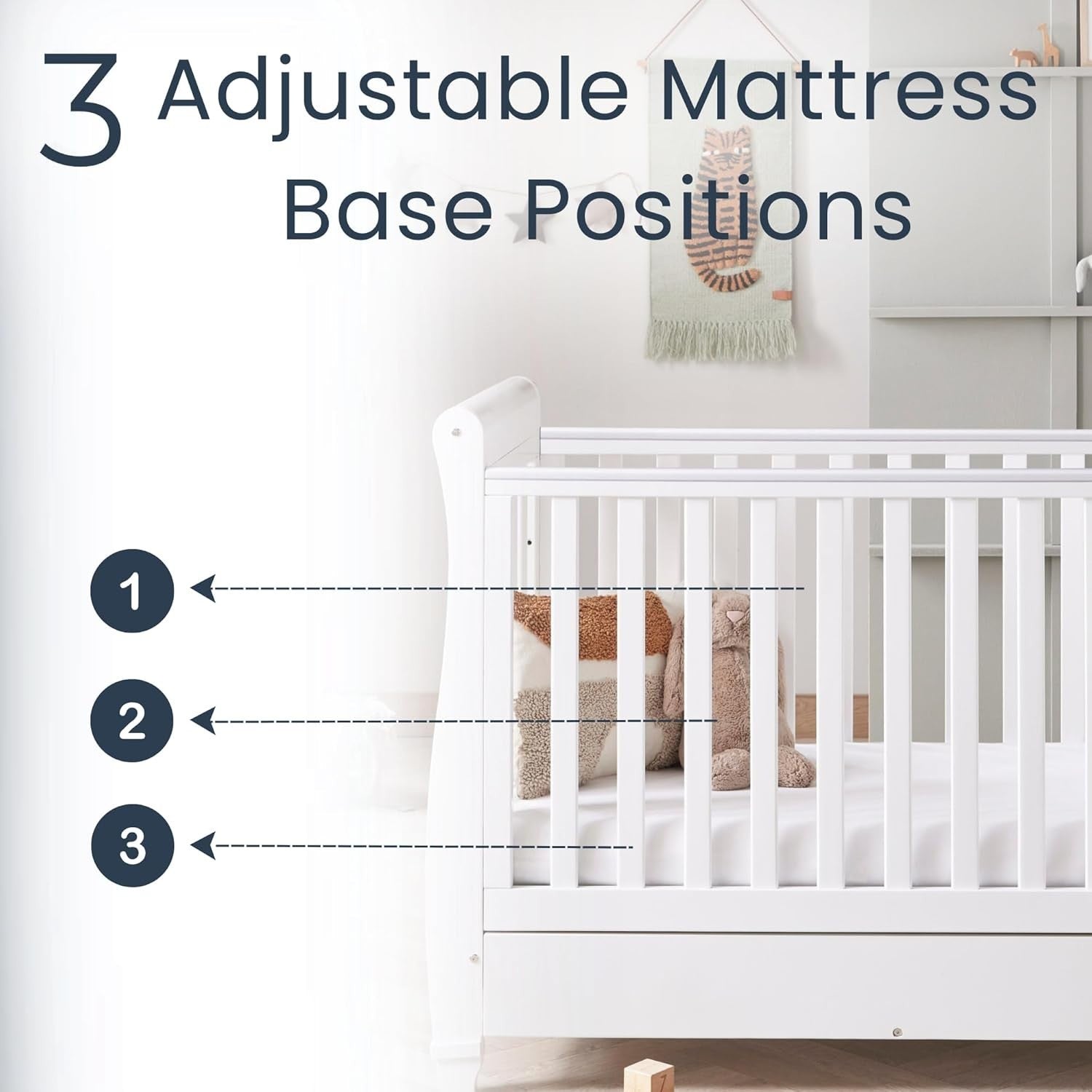 Baby Cot Bed Convertible Toddler Day Bed Adjustable Height Drop Side Bed White