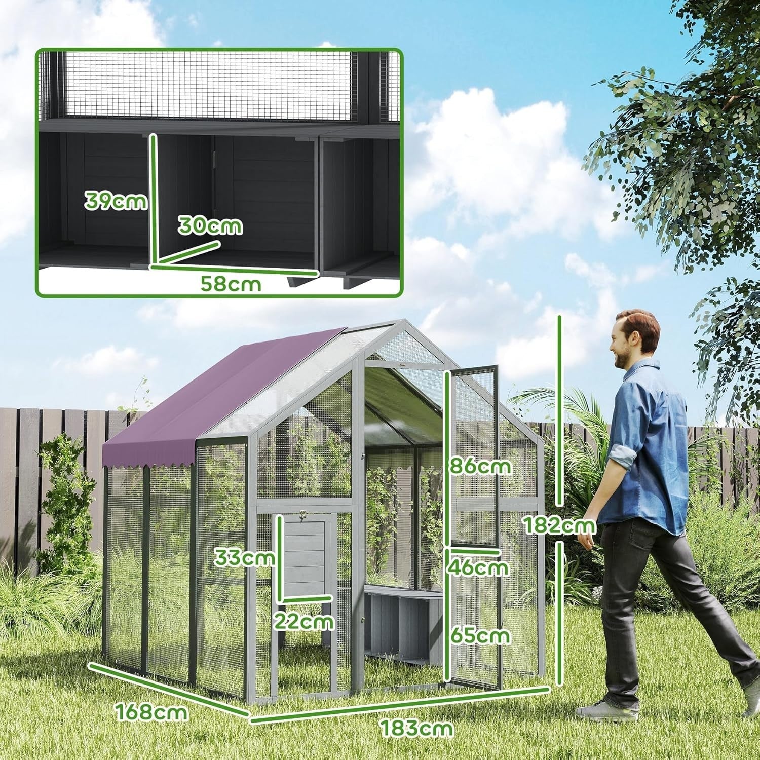 Large Walk In Wooden Chicken Run Waterproof Cover Nest Boxes 6–8 Hens
