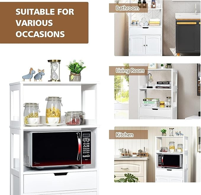 White Wooden Storage Cabinet Freestanding Unit with Shelves Drawer Cupboard