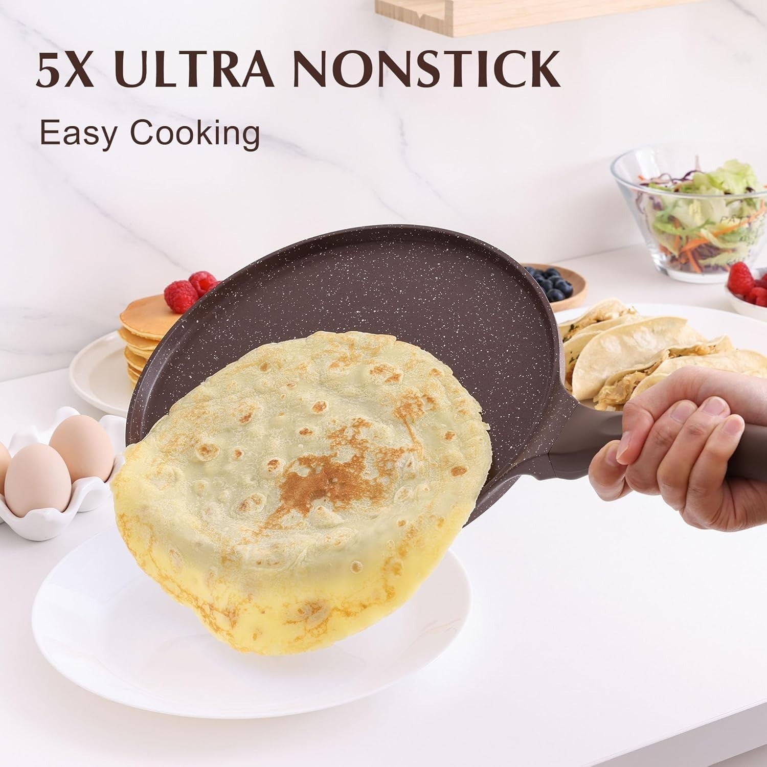 Non-Stick 26cm Crepe Pan | Granite Coating Omelette Pancake Flat Skillet