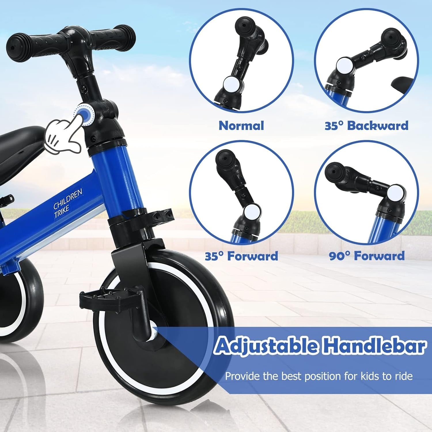 3 In 1 Toddler Tricycle Balance Bike Baby Walker Adjustable Blue 1-4Y