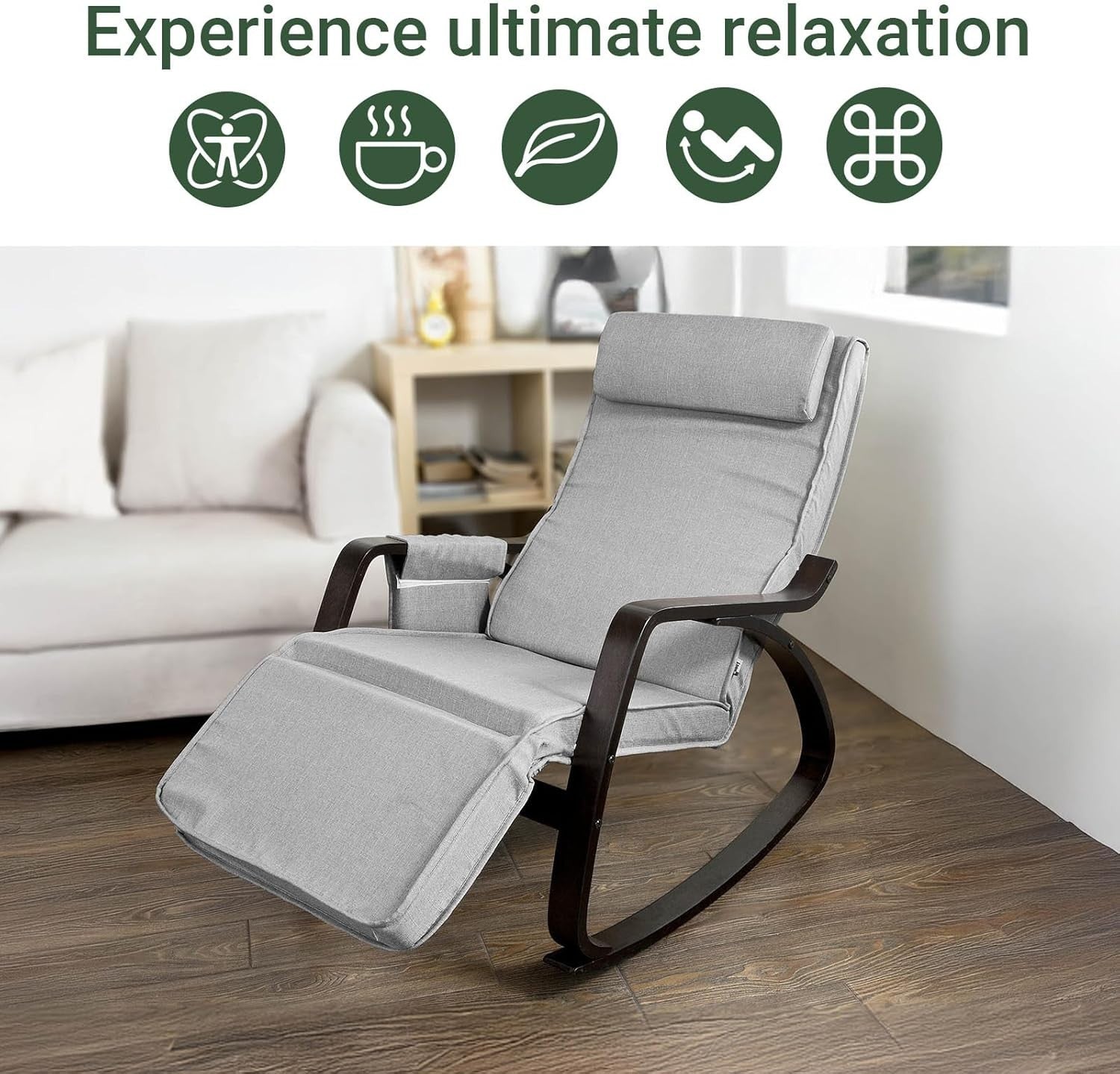 Grey Rocking Chair with Footrest, Recliner Armchair for Adults, 92x66x80cm