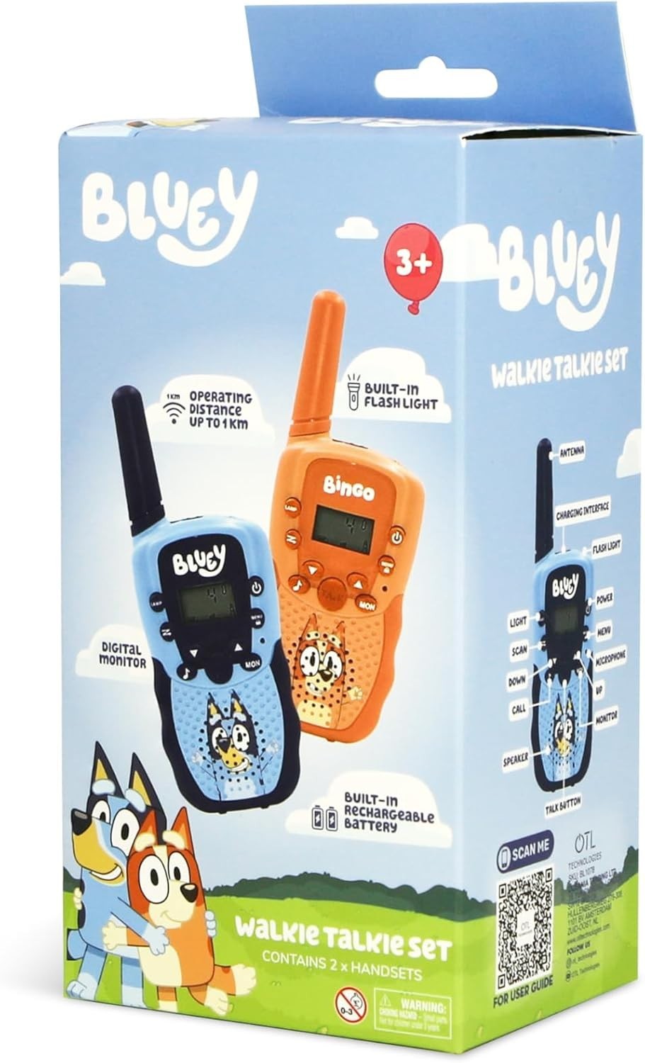 Bluey Walkie Talkies Rechargeable 2 Pack VOX Flashlight Kids Radio