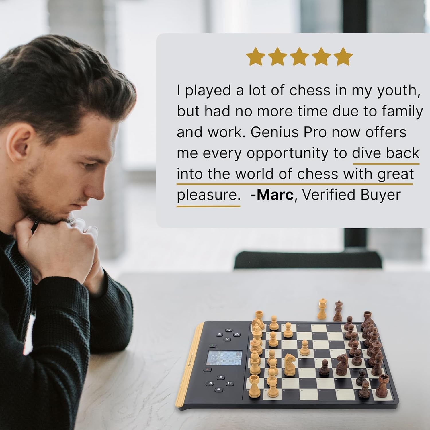 Premium Wooden Electronic Chess Computer – AI Training, LED Display, Portable