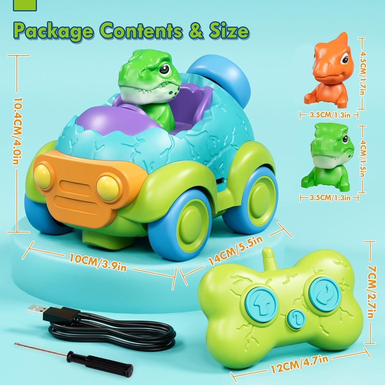 Dinosaur RC Car Toy for Toddlers 1–3 Remote Control Lights Music Gift Boys Girls