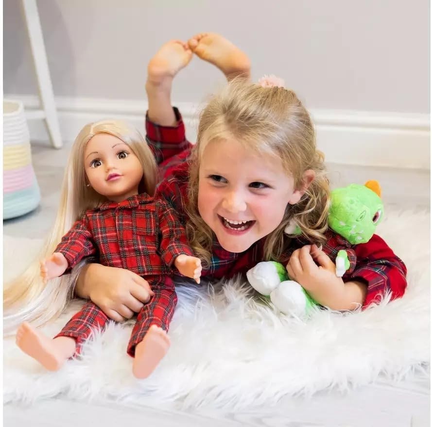 18in Doll Gift Set Two Outfits Plush Dinosaur Pajamas Sparkle Pants
