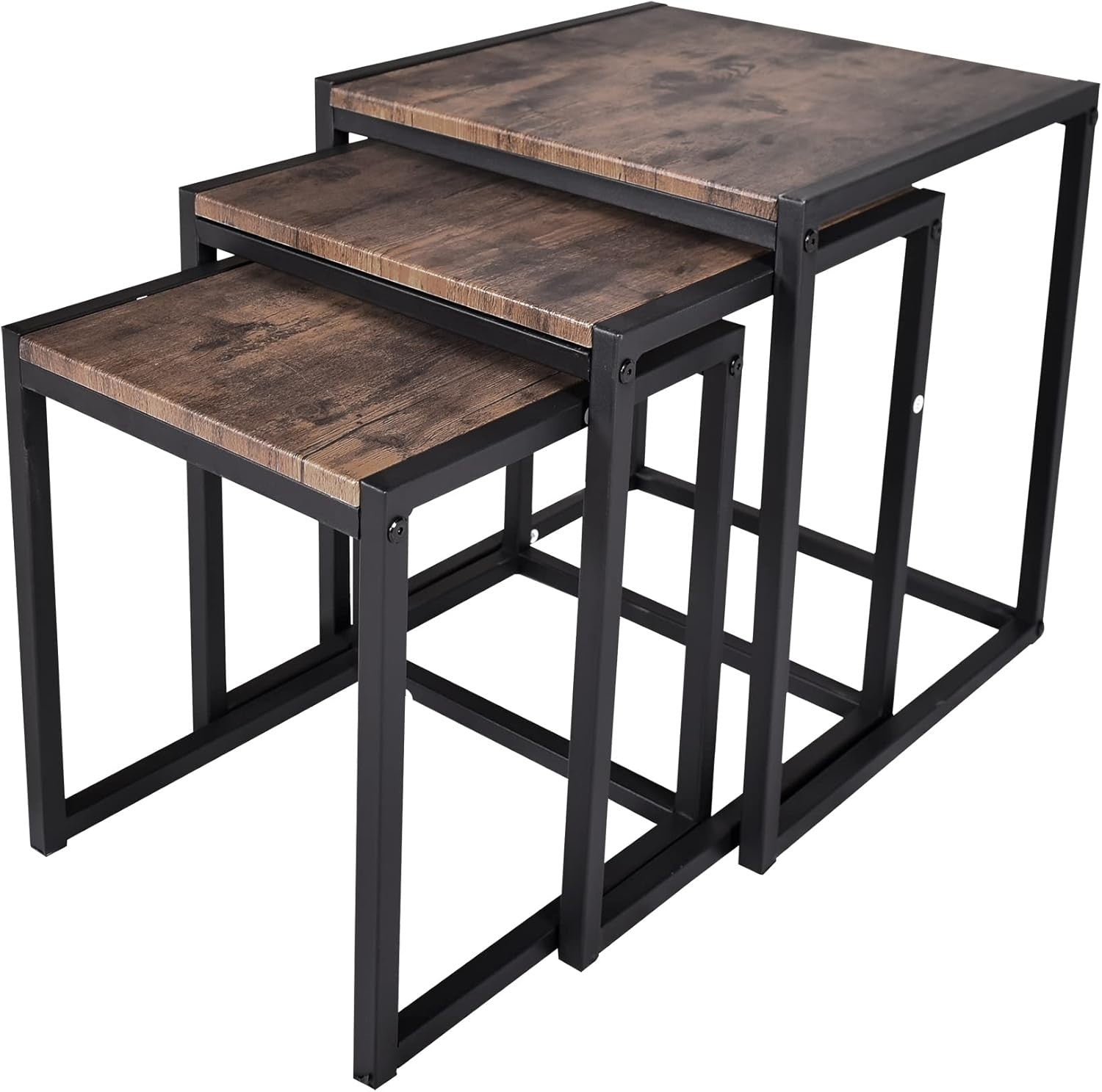 Space Saving Nesting Coffee Table Set of 3 Brown Square End Side Tables Living R