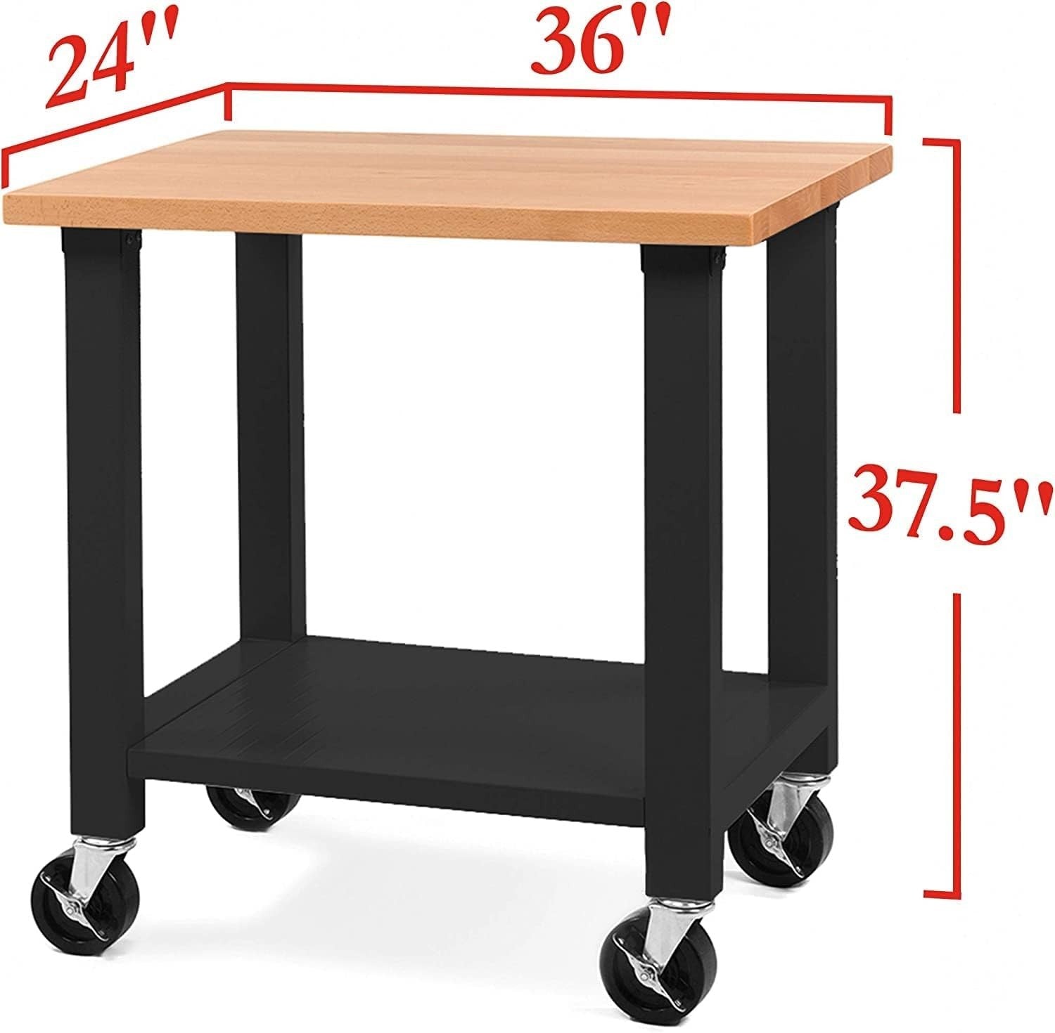 Mobile Workstation 3ft Heavy Duty Wood Top Rolling Bench with Shelf Castors