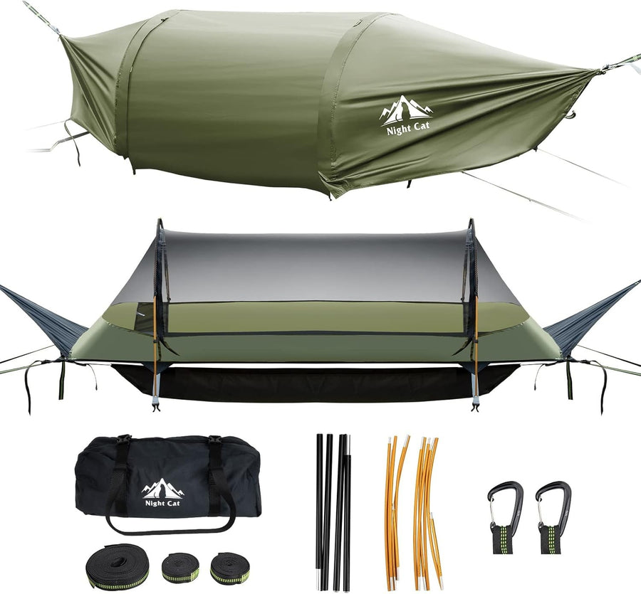 Camping Hammock Tent with Mosquito Net & Rainfly – Flat Lay Waterproof, 1 Person