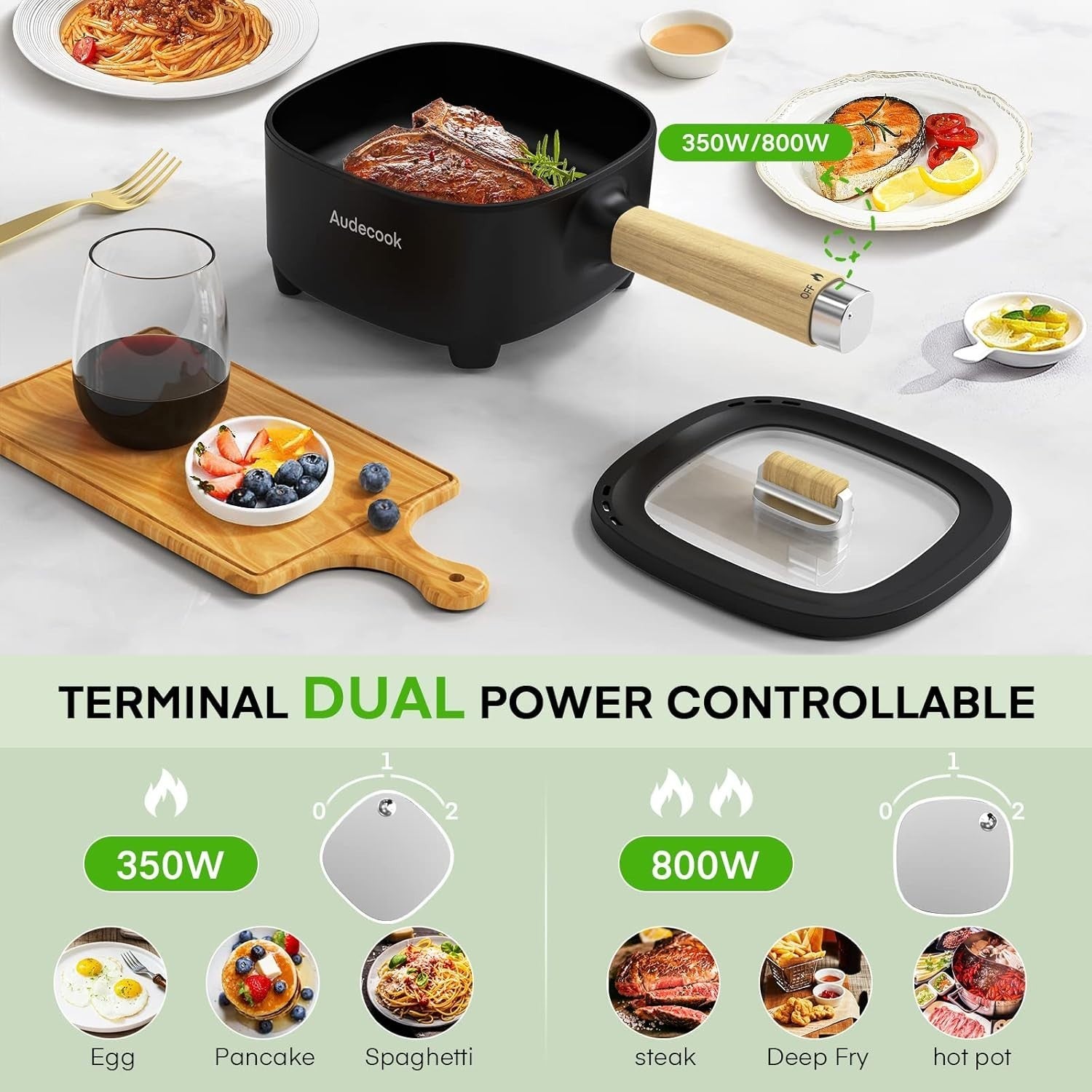 Electric Hot Pot Multi-Cooker 2L Ceramic Non-Stick Pan with Steamer Lid