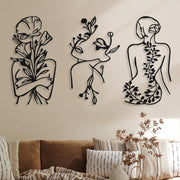 3Pcs Metal Wall Art Minimalist Abstract Woman Plant Decor