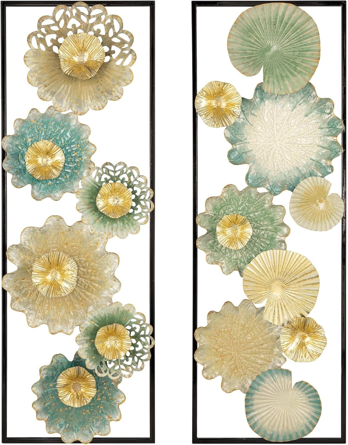 Gold Metal Wall Art Panels 90x31cm Set of 2 Modern Sculpture