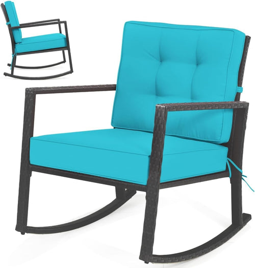 Outdoor Wicker Rocking Chair with Thick Cushions & Armrest for Patio