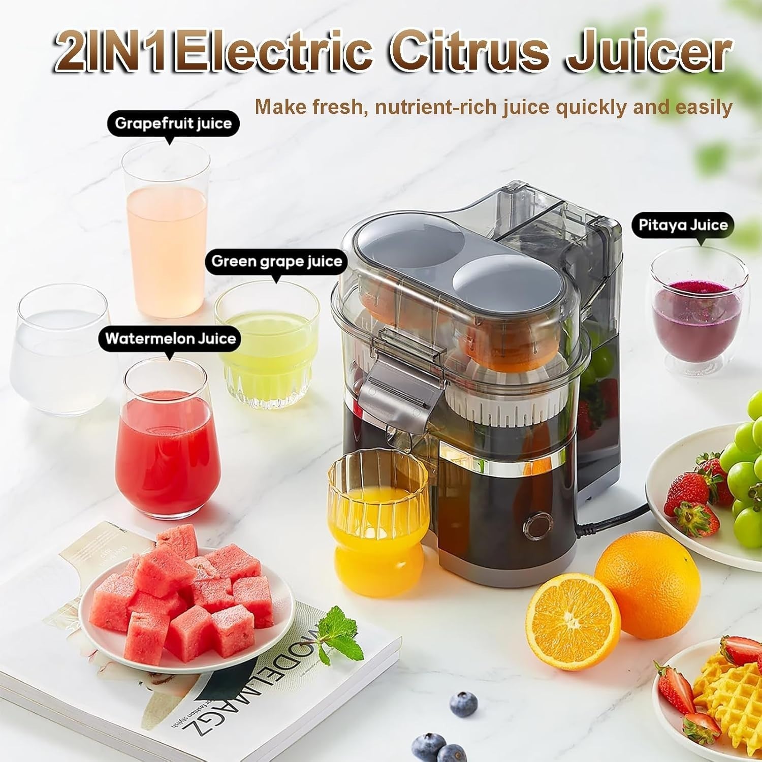 Electric Citrus Juicer 500ml Twin Press 18000RPM Easy Clean 100W