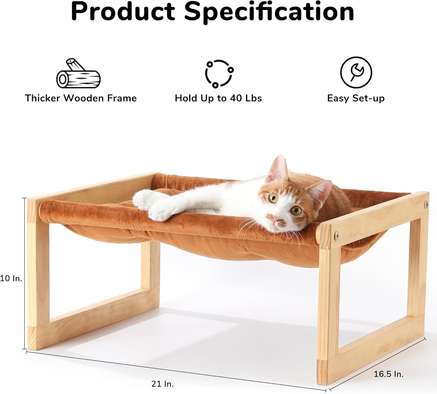 Wooden Cat Hammock Bed Plush Velvet Pet Sofa Cushion Small Animals