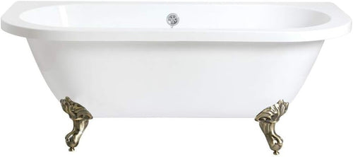 1685x780mm Double Ended Freestanding Back to Wall Bath White Acrylic w/ Gold