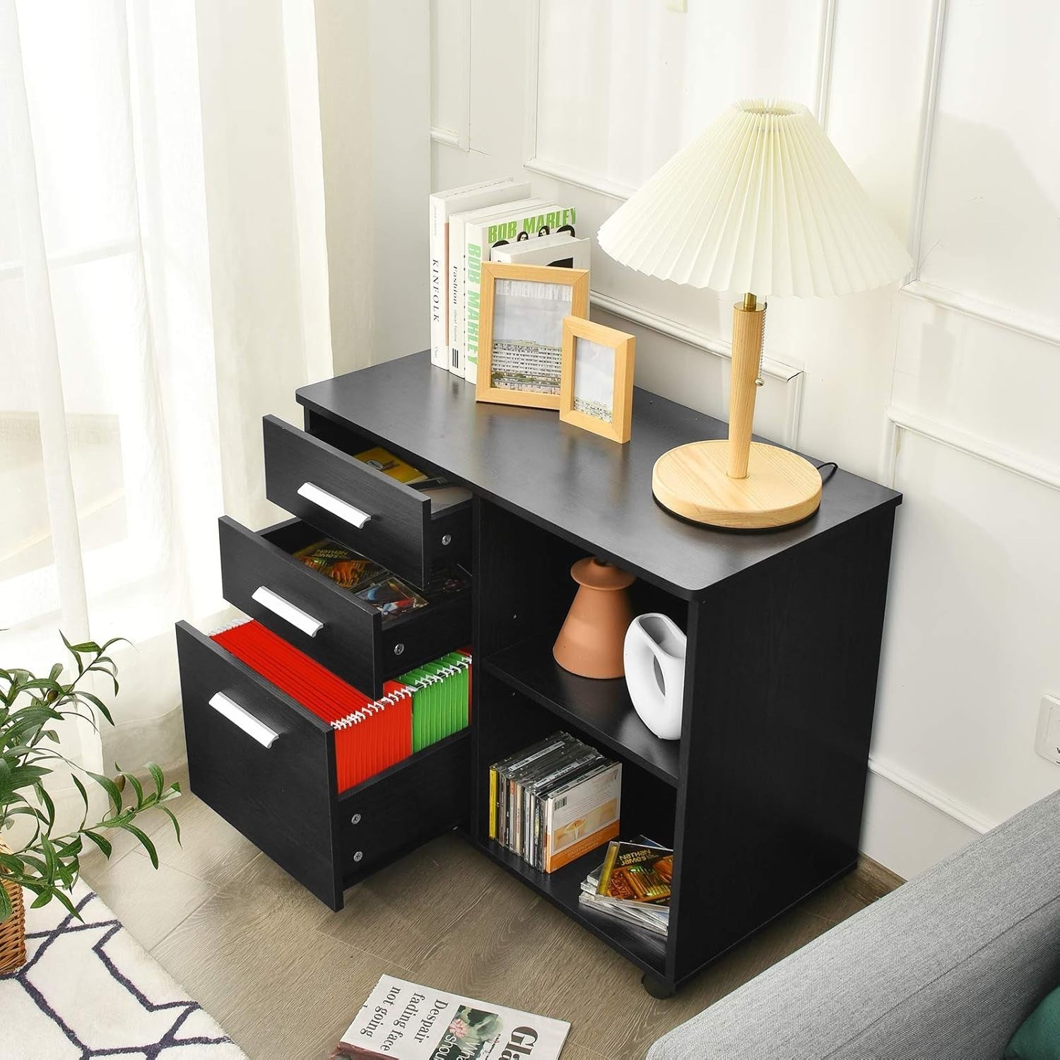 Lateral Mobile Filing Cabinet 3 Drawer Letter Size Printer Stand