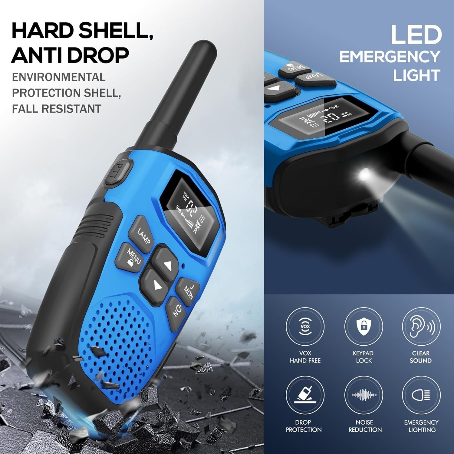 4 Pack Rechargeable Walkie Talkies Long Range 16CH VOX Type-C Flashlight