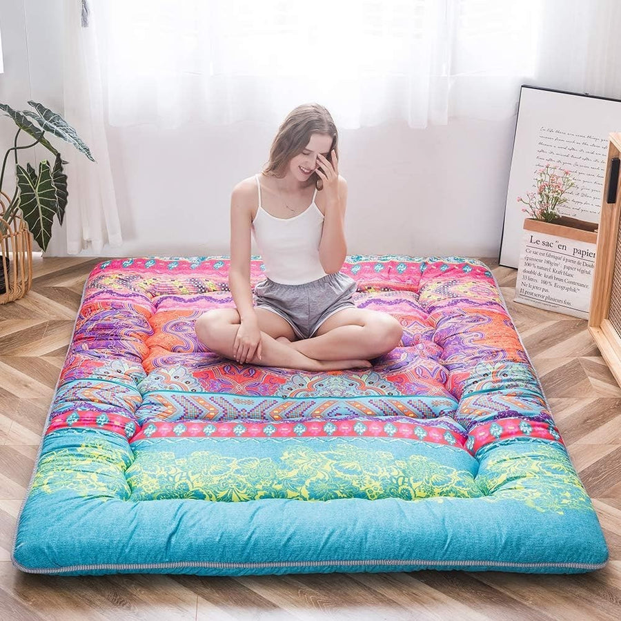 Comfortable Thick Floor Mattress Pad - Japanese Futon, Portable, Kids Safe