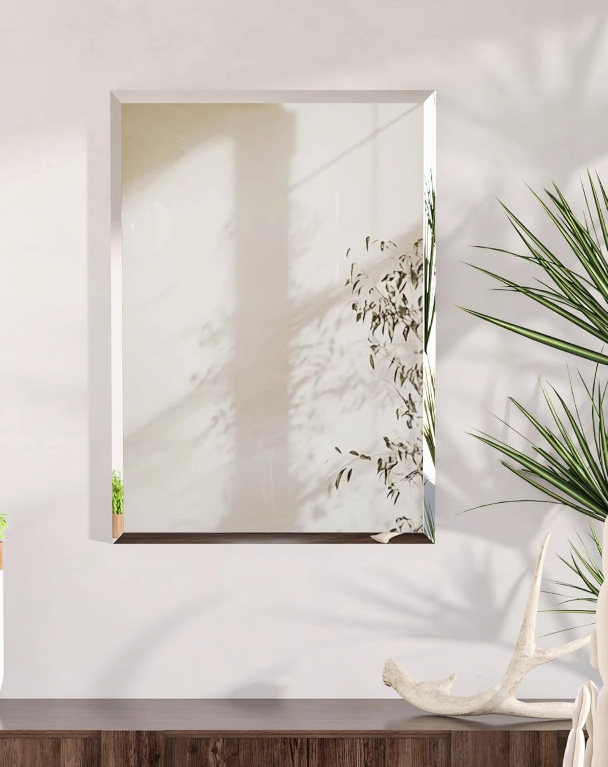Frameless Rectangular Wall Mirror 70x50cm Beveled Glass Vanity
