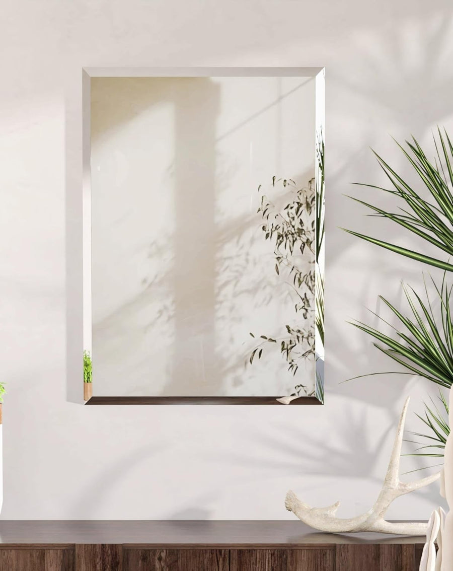 Frameless Rectangular Wall Mirror 70x50cm Beveled Glass Vanity