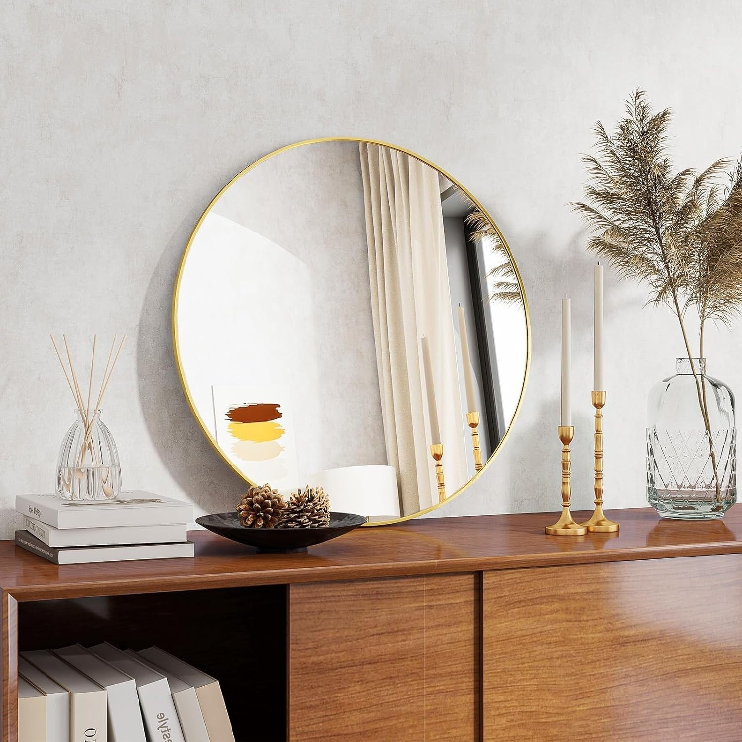 Round Wall Mirror 50cm with Clear Tempered Glass & Gold Aluminum Frame