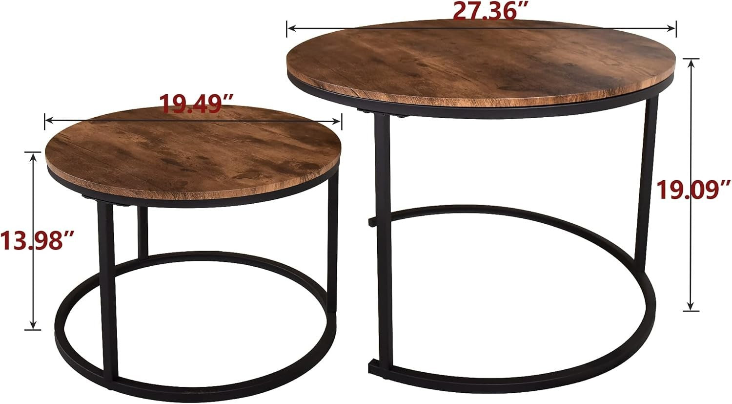 Round Nesting Coffee Tables Set of 2, Wood & Metal, Sturdy, Space-Saving