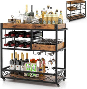 3 Tier Bar Cart Drinks Trolley on Wheels with Wine Rack & Removable Tray