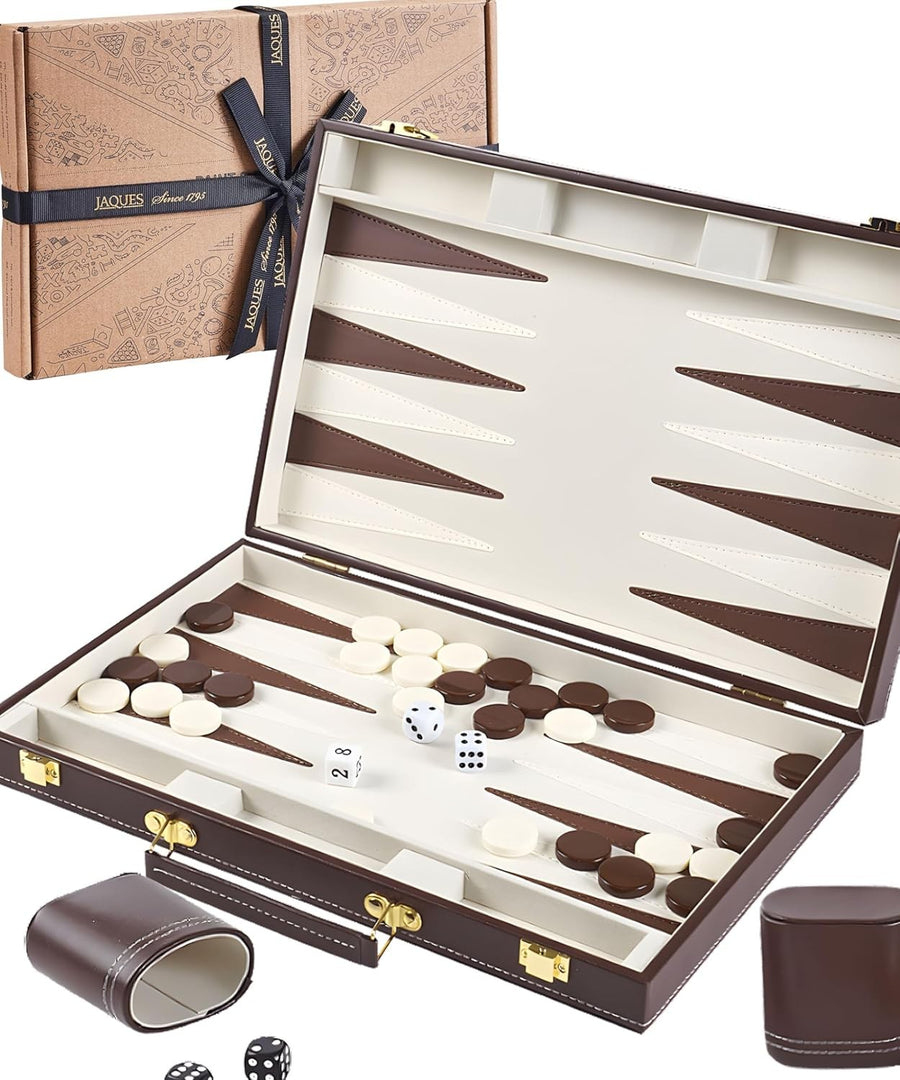 Luxury Backgammon Set 15 Inch Travel Board with Leather Case Dice Cups