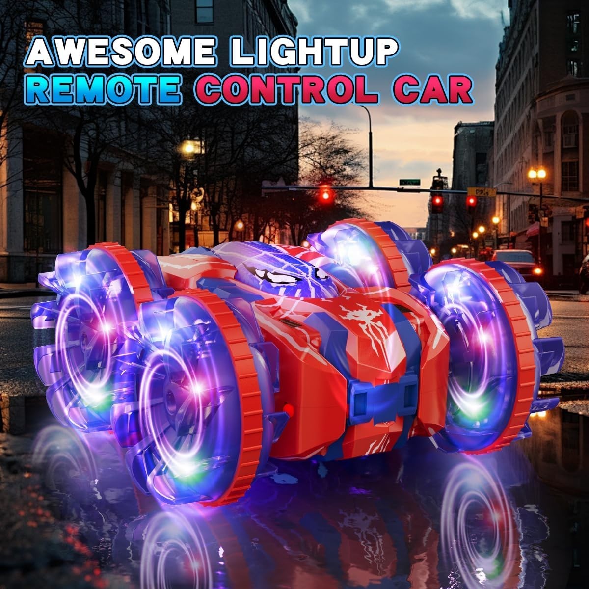 4WD Waterproof RC Stunt Car 360° Rotation Amphibious LED Toy for Kids 3-12