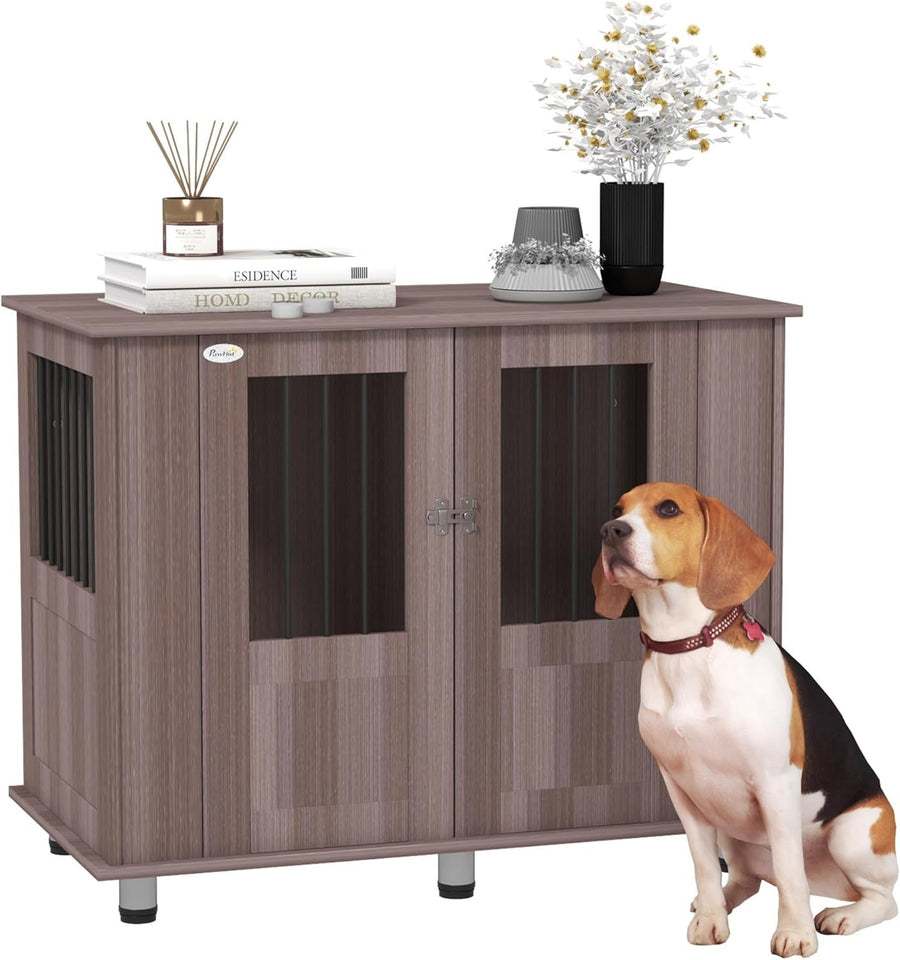 Purple Indoor Dog Crate Furniture – 95x55x75cm Large Pet Cage with Table Top