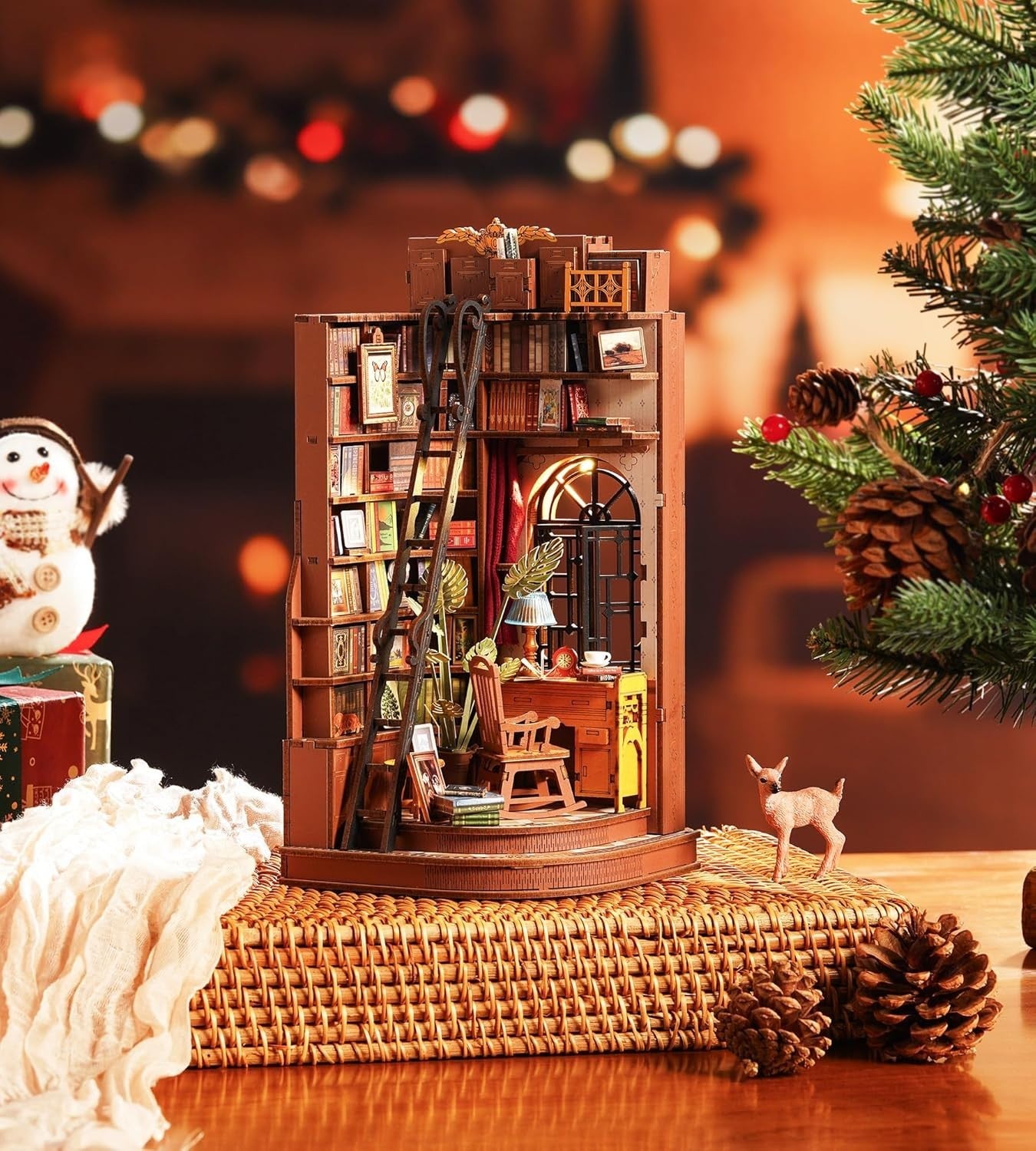DIY Book Nook Kit LED Miniature Library 3D Puzzle Bookshelf Decor