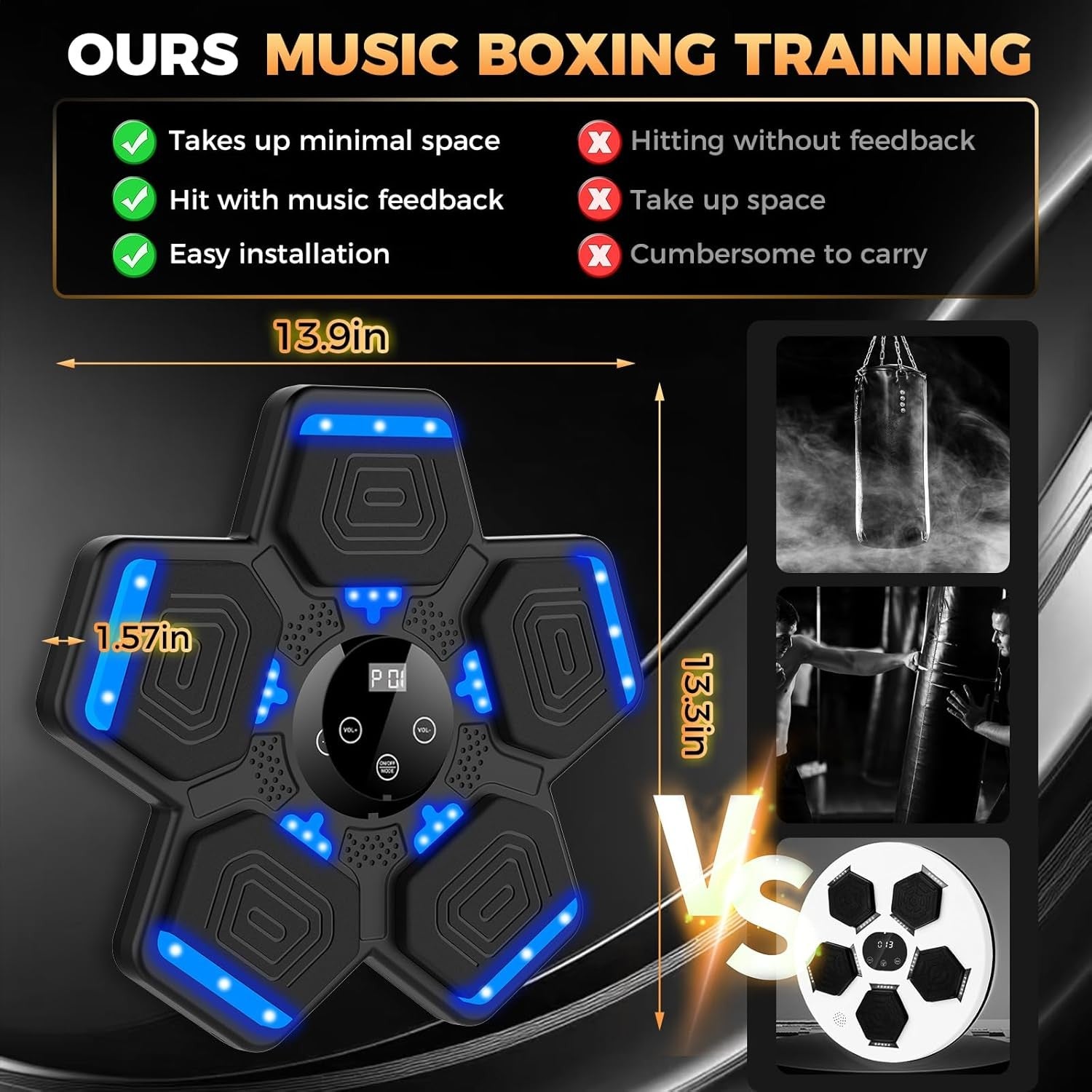 Music Boxing Machine LED Punch Trainer Wall Mounted Bluetooth Fitness Pad