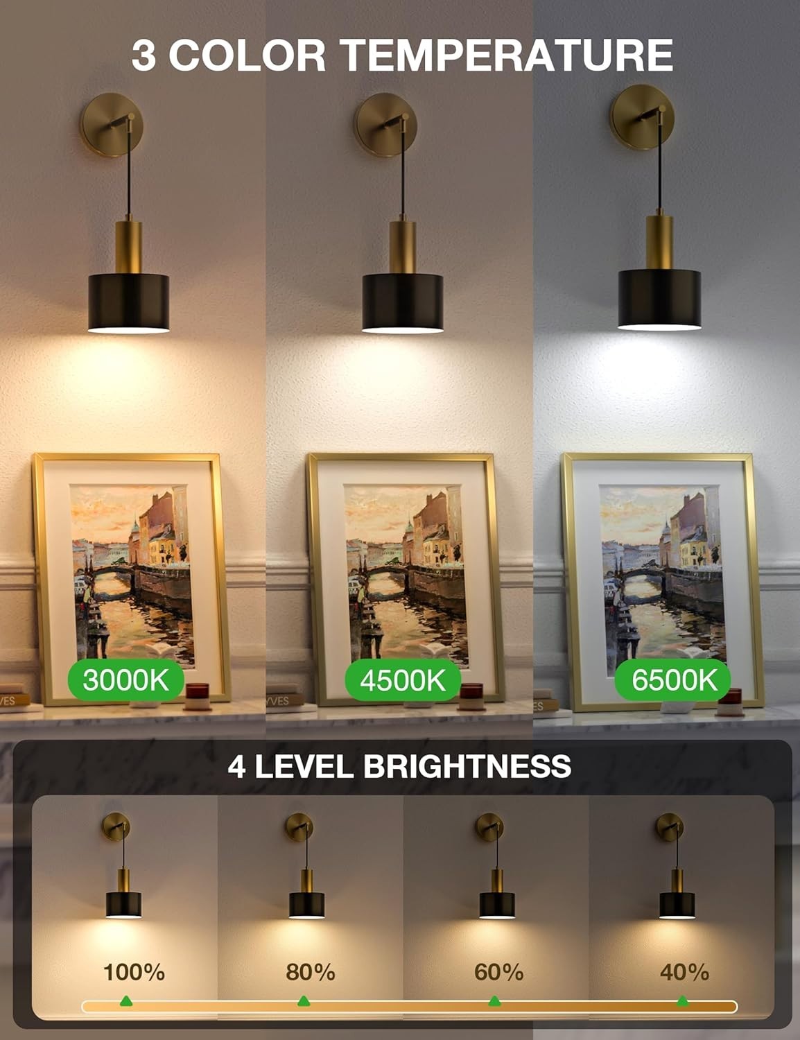 Dimmable Battery Wall Sconces with Remote, 5200mAh, 9 Colors & Timer