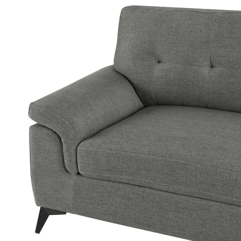 2 Seater Sofa Dark Grey Linen Tufted Cushions Small Space Living Room
