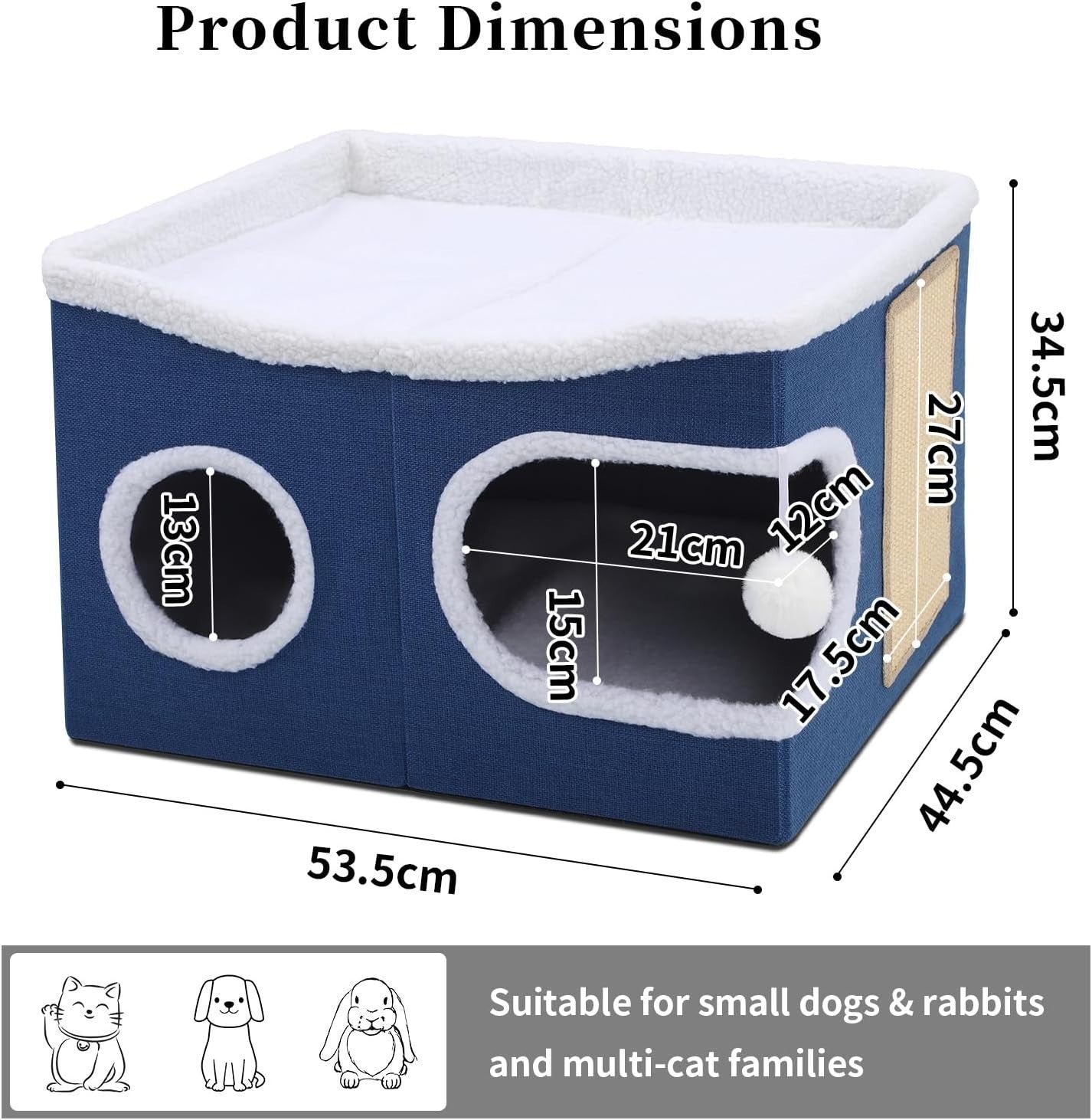 Foldable Cat House Cave Large Cat Cube w Scratch Board Play Ball