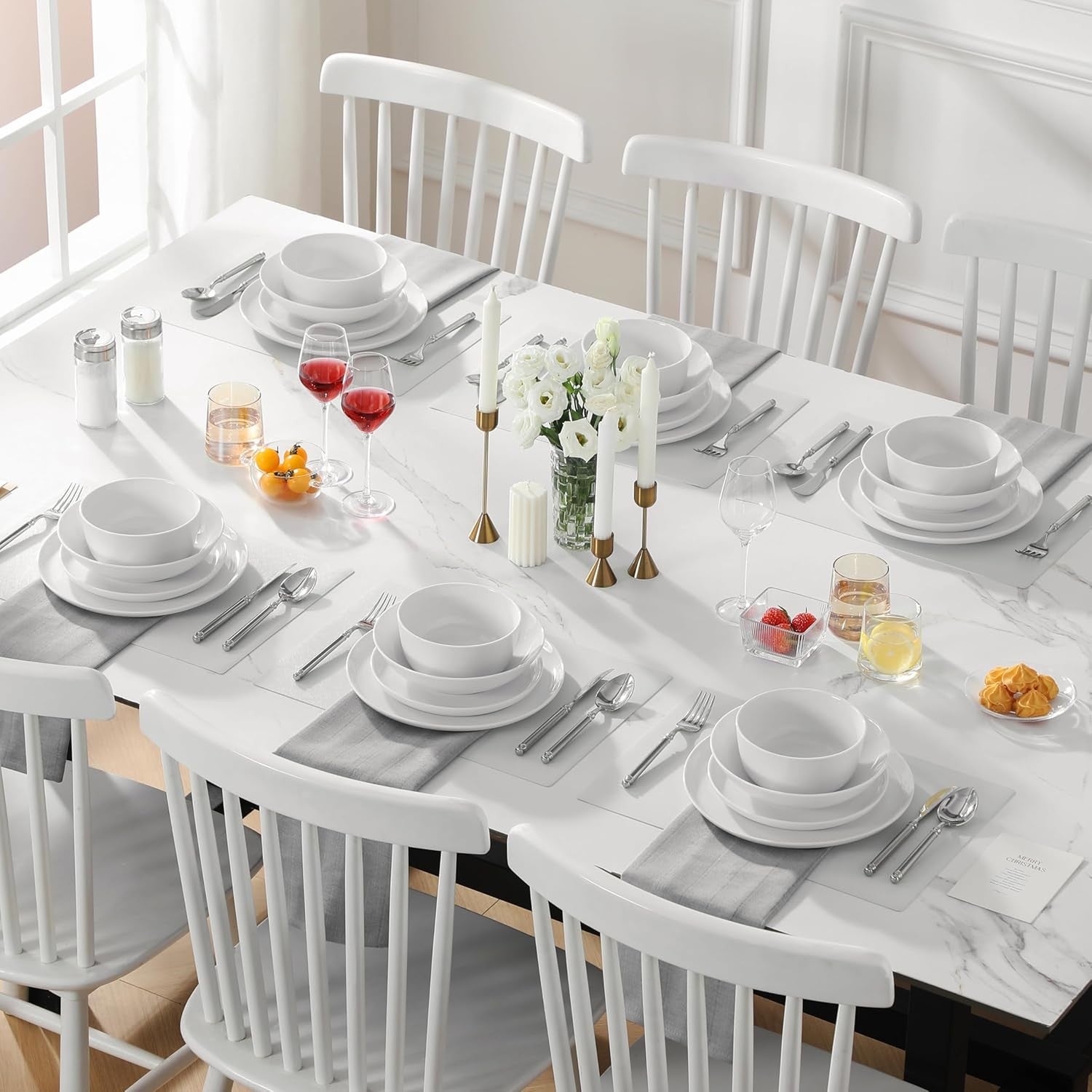 24pc Porcelain Dinnerware Set Plates Bowls Microwave Dishwasher