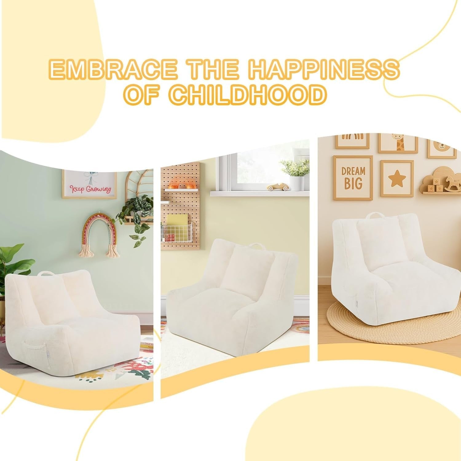 Kids Bean Bag Chair Sofa 60x55x55cm – Toddler Reading Seat Plush