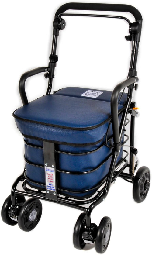 Walking Shopping Trolley with Seat Foldable Mobility Cart Stable Wheels Navy