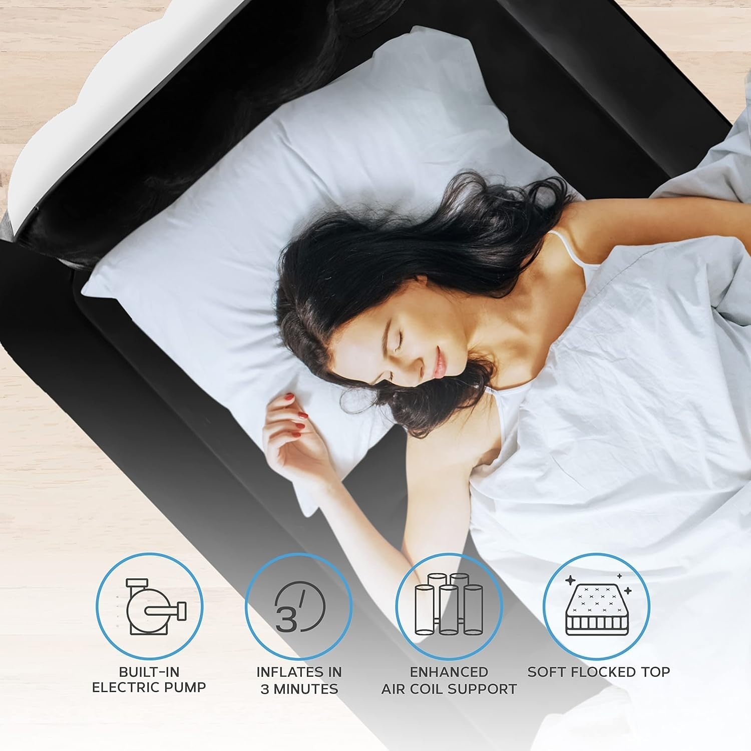 Single Air Mattress with Electric Pump & Headboard – 99x196cm Inflatable