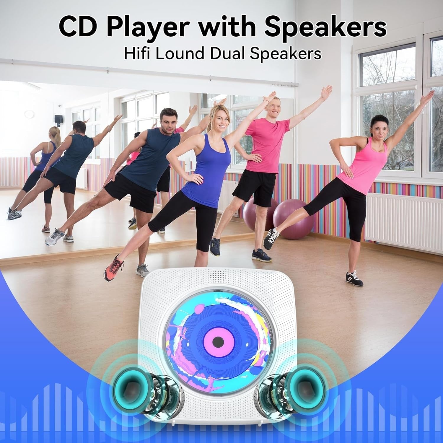 Portable CD Player Bluetooth Speakers FM Radio USB AUX Remote Wall Mount