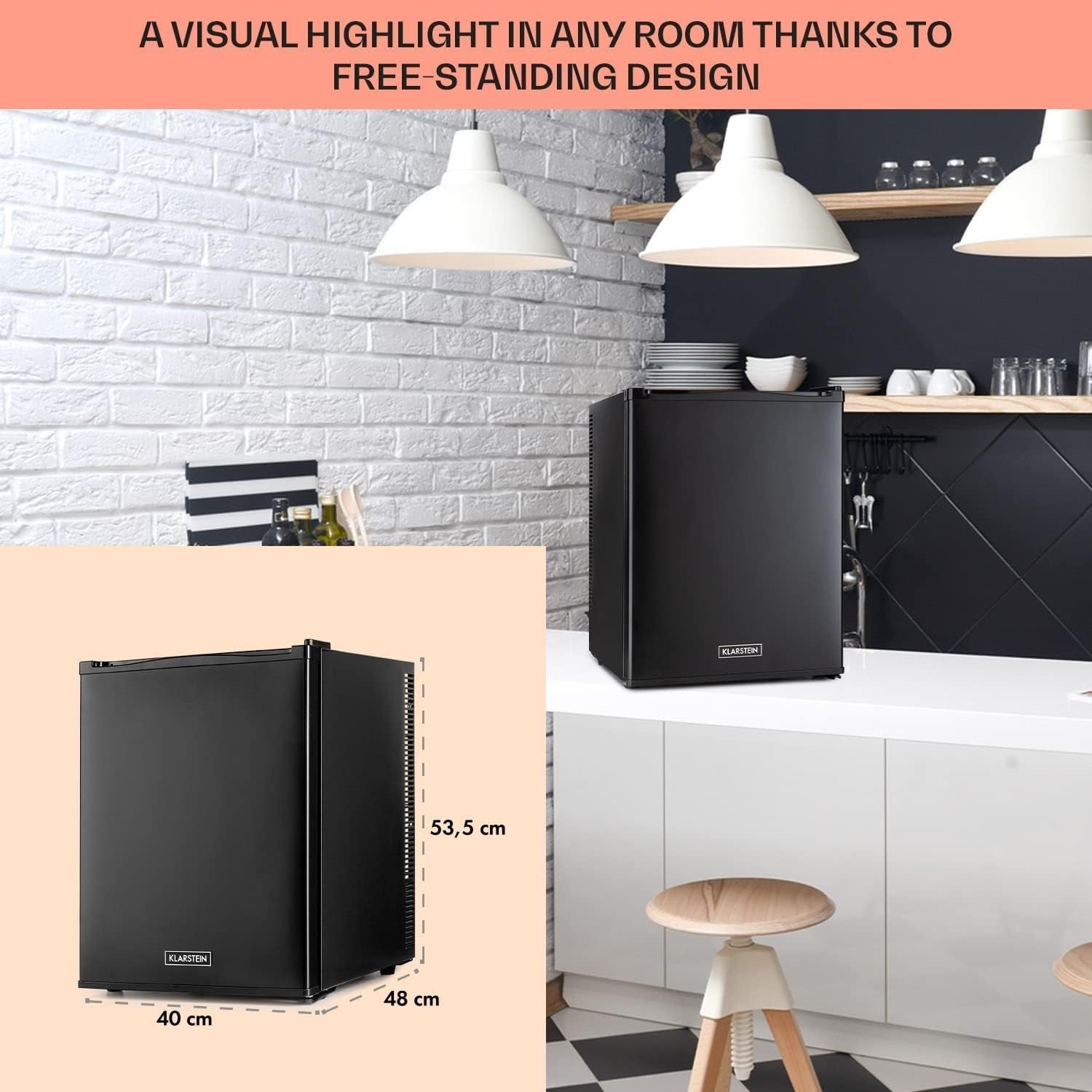40L Mini Fridge Black Portable Cooler and Drinks Fridge Adjustable Shelves