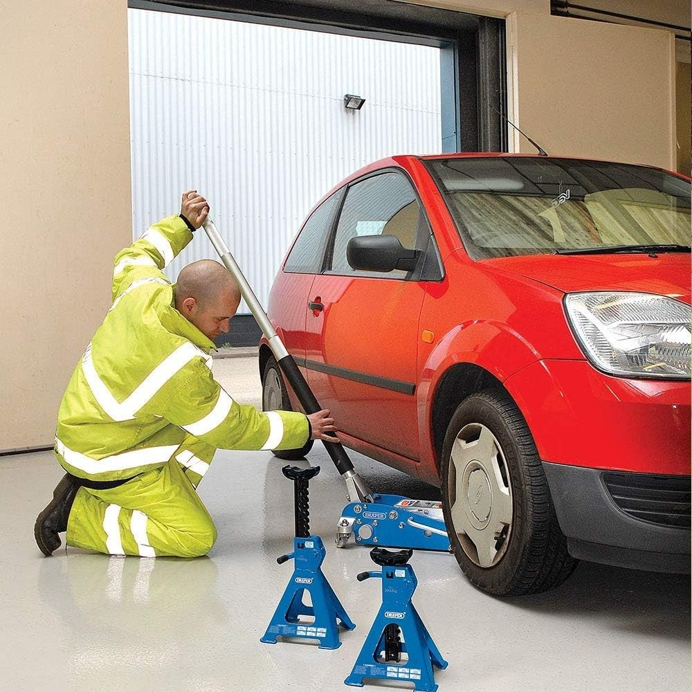 2 Ton Trolley Jack 130–330mm + 2 Ton Ratcheting Axle Stands Set Car Lift