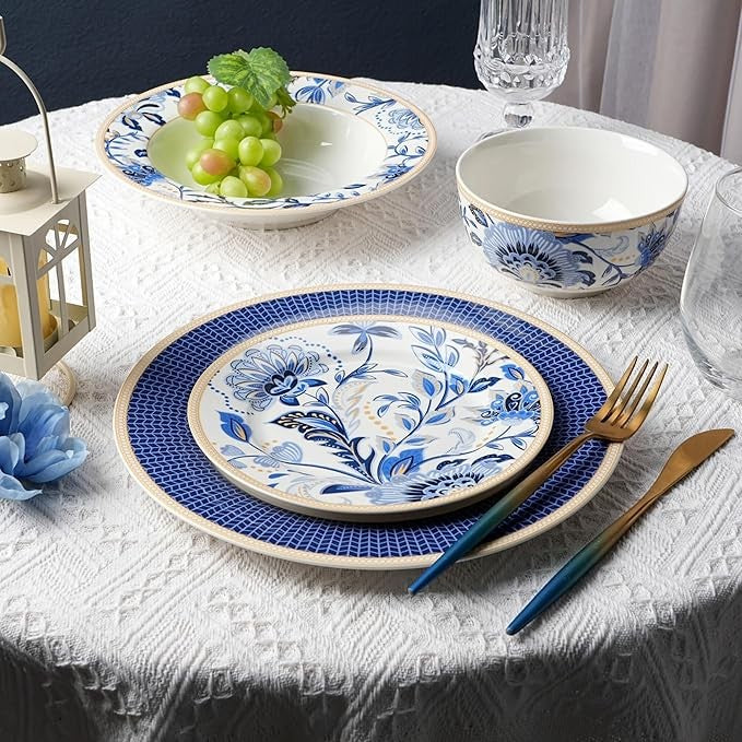 24pc Bone China Dinnerware Set for 6 Elegant Plates Bowls Luxury Tableware